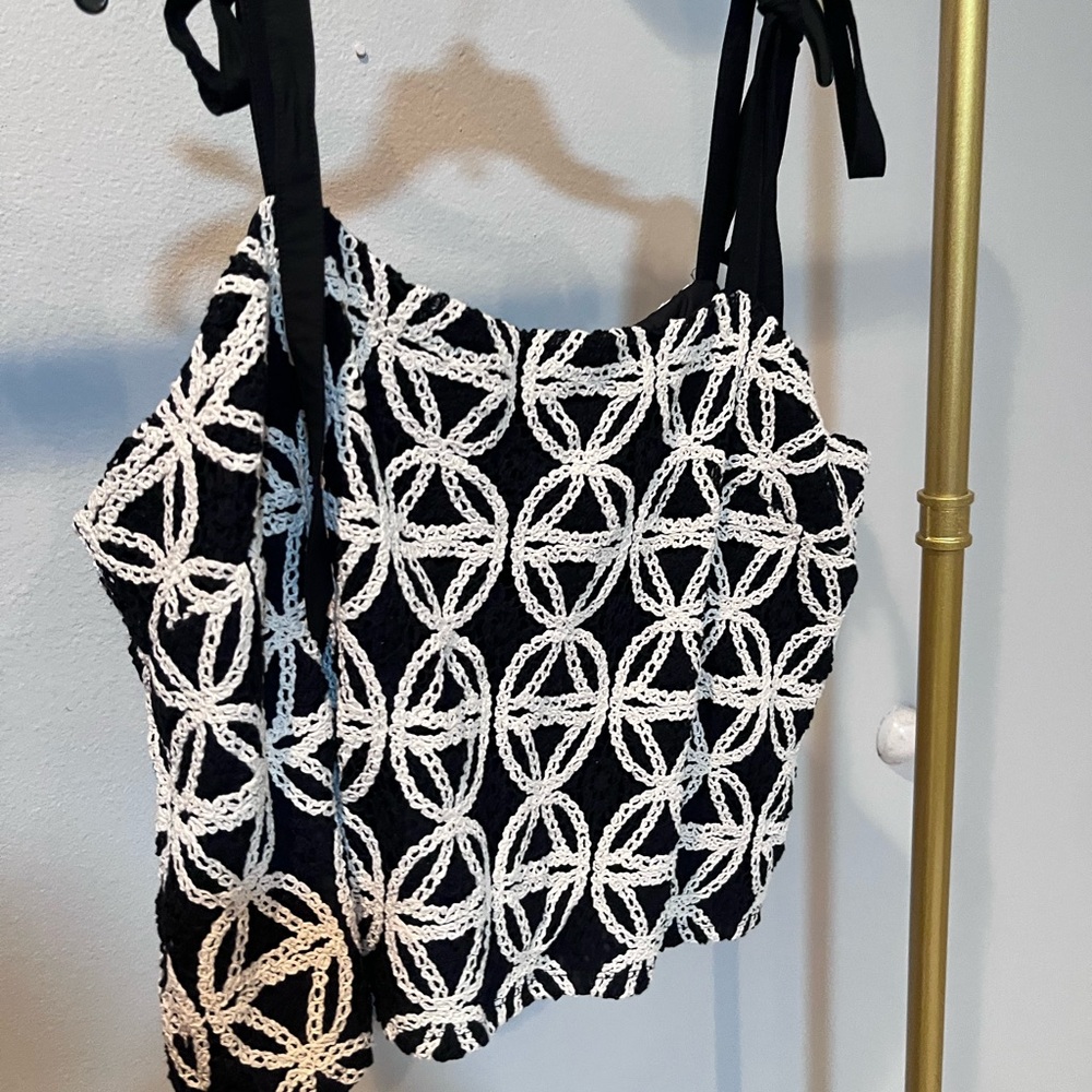 Express Black Camisole with White Crochet Overlay